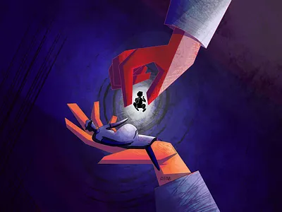 Editorial Illustration: “Normal Birth” baby caesarean childbirth editorial editorial illustration giant hands hands illustration pregnancy reena rowena sheehan universe