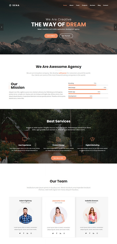 Sena - Responsive One Page Parallax Template athenastudio bootstrap contact fontawesome linea onepage parallax portfolio responsive retina sena slider sticky template video