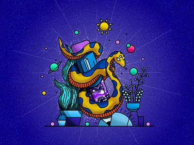 Cosmic Ssssketches 2d affinity designer cosmic design draw flat galaxy illustration illustrator magic pencil planets plants solar system stars sun texture vector