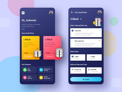 Homemade lunch and dinner box service app app app design application at box clean colorful daily delivery design dinner food fresh home lunch office santy service ui ux