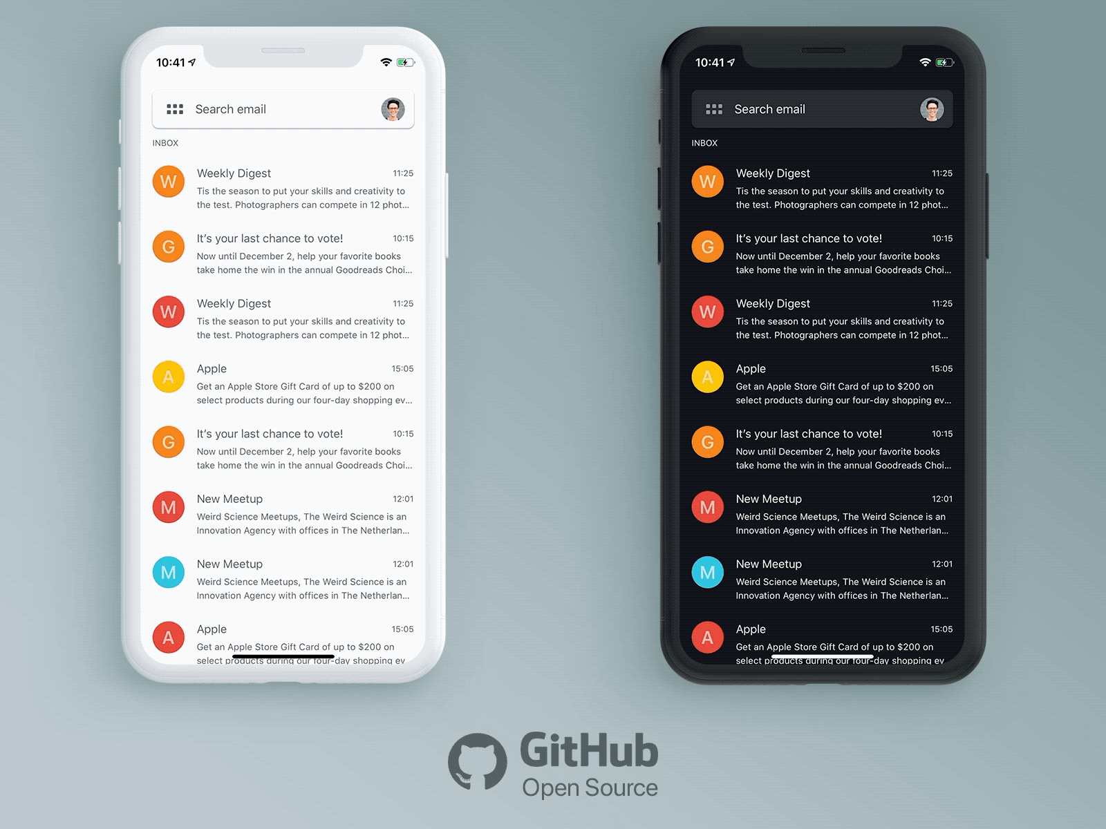 GMenu animation animations appearance contacts dark dark mode dark ui email free freebie freebies gmail grid inbox ios list menu menubar open source profile