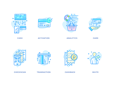 Cashback icon set 2d activation analytics card cash cashback clean design icon illustration invite simple transaction vector