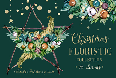 CHRISTMAS FLORISTIC watercolor collection art background christmas christmas card clipart collection design floral floristic flowers graphic graphic design graphic elements graphics illustration illustrations vector watercolor watercolor floral winter