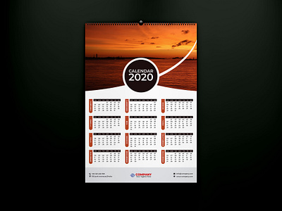 One Page Calendar Design 2020 2020 calendar 2020 trend ai branding calender cool calendar corporate calendar design creative design eps identity illustration illustrator design new items new year single page calendar design vector