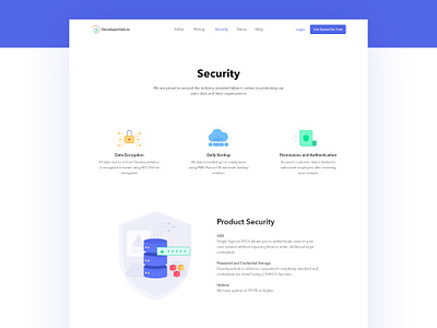 Developerhub - Security page visual design backup data developer document documentation encryption hosting illustration landing page product product design secure security security app ui ux web design website