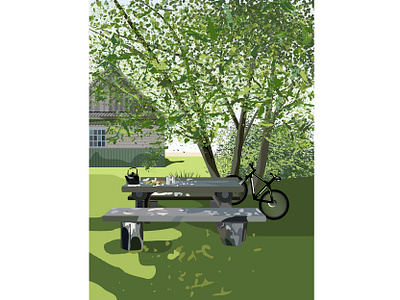 table art bike green home illustration summer table