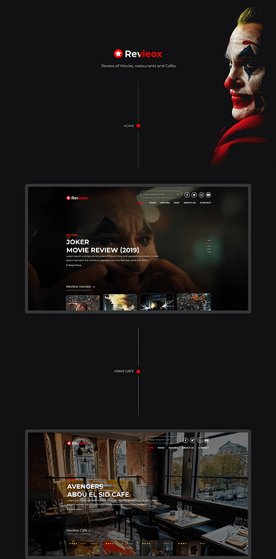 Revieox | Review of Movies, restaurants and Cafés app design illustration psd design ui uiux ux website