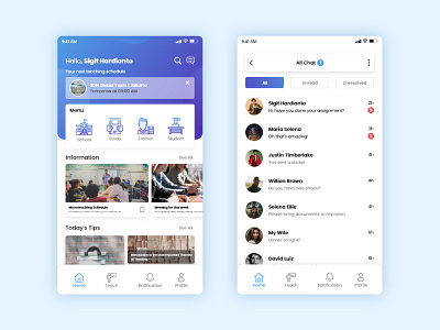 Trainer Teacher App Design app chat dashboad design flat indonesian minimal teacher trainer ui ux vector