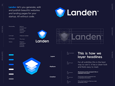 Landen - Refined Logo Design 🏗️ abstract branding container develop grid identity landen landing landing page layer layers lettering logo logo design mark monogram online platform symbol visual design