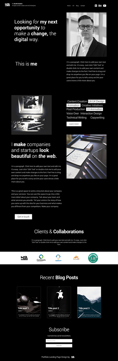Designer Portfolio Landing Page branding designer portfolio illustration landing page landing page design portfolio design typography ui ui ux uidesign