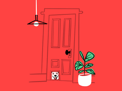 🎶 That doooog in a littttle doooor 🎶 design dog dog door doggo doggy doodle funny illo illustration interior lol midcentury modern procreate scene sketch