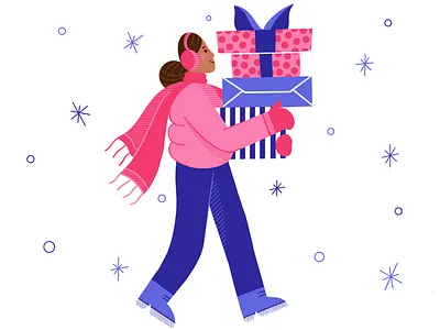 Merry Christmas 🎁 character christmas design flat girl illustration present procreate winter