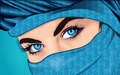 Human Eyes - Vector Illustration adobe illustrator artwork beautiful girl blue eyes hijab vector illustration