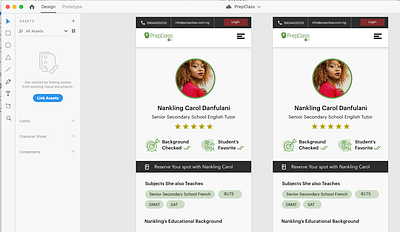 PrepClass Tutor Profile adobe xd startup