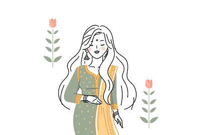 kurta character dress ethnic flower girl hairstyle illustration india leaves ornaments ui website woman
