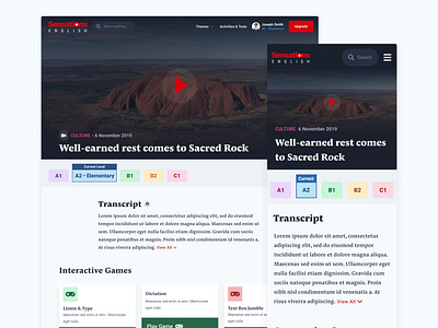 Sensations English | Video Lesson design desktop edtech menu mobile nav ui ui design video videogame