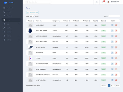 ALEX - Items Lest customer design ecommerce interface landing list items order product pages shop ui user interface web