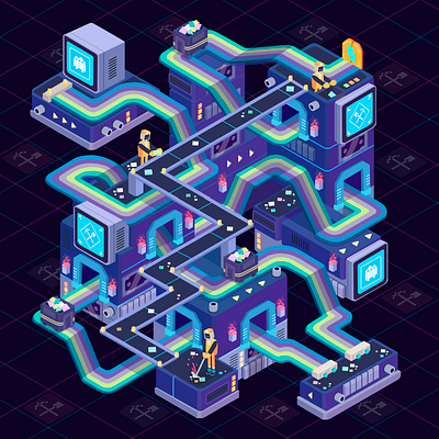 Retronic Microchip Mines art direction design gamification illustration isometric