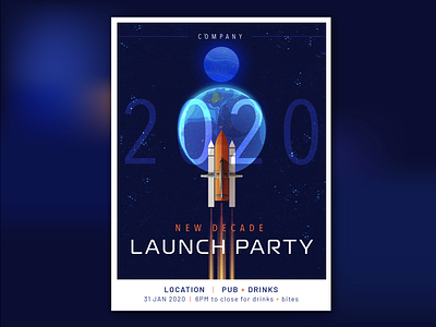 2020 Launch Party aircraft airplane aviation dash 8 future galaxy invitation launch party planet poster rocket space universe