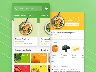Health Meal App - Guides you to cook a perfect diet meal app design diet ecommerce design health mobile app design product design ui uidesign ux uxdesign vegetables