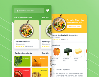 Health Meal App - Guides you to cook a perfect diet meal app design diet ecommerce design health mobile app design product design ui uidesign ux uxdesign vegetables