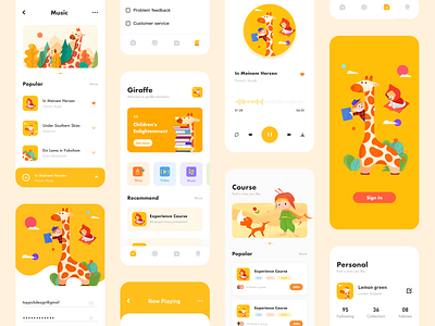 Child education app children course design education giraffe illustration music music player personal sign in ui ux