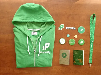 Procurify Team Swag branding branding design buttons celebrate illustration landyard logo notebook pins procurify procurify team stickers swag team handbook team swag we are procurify