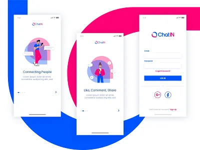 ChatApp appdesign graphicsdesign illustration intro screen login screen mobileappdesign uicolor uiux vector xd design