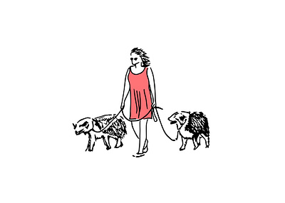 Morning walk. Woman & her dogs art city illustration city sketch daily life dogs graphic art graphic artist graphic design home decor minimalism illustration morning morning walk posters prints sketching tel aviv