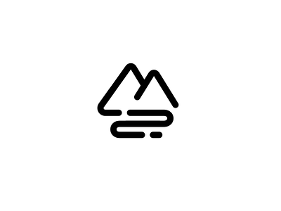 Mountains and sea flat icon logo