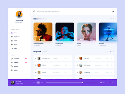 Music Player albums artist flat minimal music music player radio sound top charts ui uiux voice