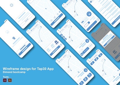 Wireframe design for Tap30 App app ui ux wireframe