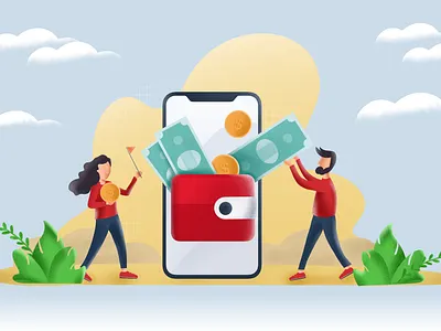 Wallet illustration for Banking App art banking app ewallet finance app fintech ios mobile banking mobile wallet money app procreate satwik pachineela satwik pachino textures wallet app wallet illustration wallet vector