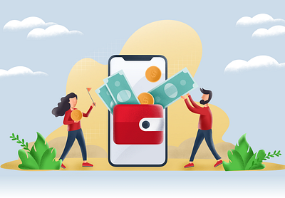 Wallet illustration for Banking App art banking app ewallet finance app fintech ios mobile banking mobile wallet money app procreate satwik pachineela satwik pachino textures wallet app wallet illustration wallet vector