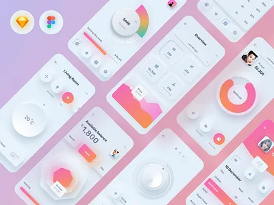 Neumorph UI Kit app design ios mobile simple sketchapp skeuomorphic skeuomorphism