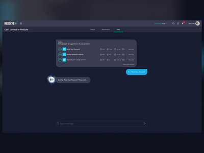 Resolve - Chatbot Animated UI Concept adobexd automation chat chat application chatbot chatting conversation desktop app devops flowchart hadzhiev primedivision sevilaxiom strahil task manager ux xd страхил хаджиев