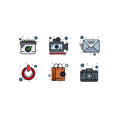 Multimedia Flat Filled Line Icons bag calendar camera email icon photographer shopping bag shutdown vector video camera