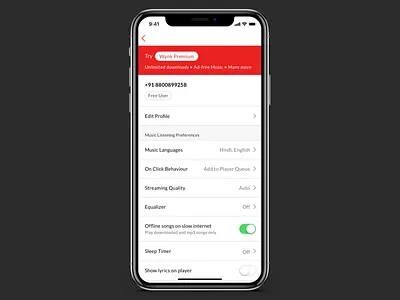 Wynk App Settings Screen Redesign Concept design iphone x settings ui sketch ui wynk
