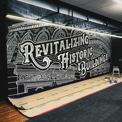 Historical Buildings Mural black and white cleveland hand lettering handdrawn handlettering illustration lettering mural sketch typography vintage