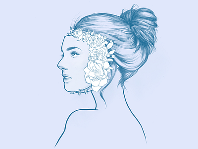 Flower Girl blue drawing flowers illustration nature portrait violet woman