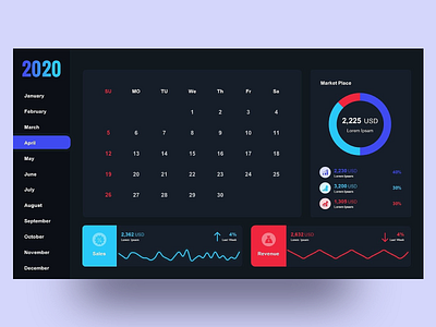 Rosnate – 2020 PowerPoint Calendar Template 2020 business calender clean clean ui creative dark dark ui design financial free illustration market new year planner powerpoint template presentation slide technology ui