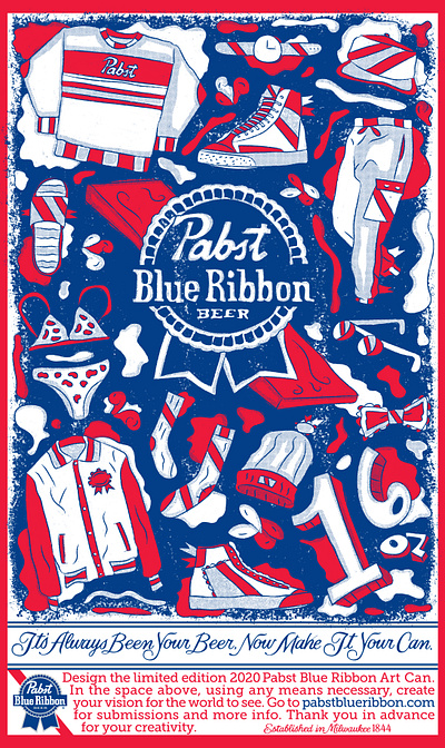 pbr can art submission 2020 athletics design drawn grunge illustration pabst pabst blue ribbon retro sports typography vintage