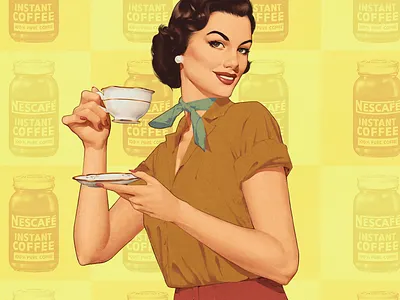 Coffee time 50s ads illustration retro vintage