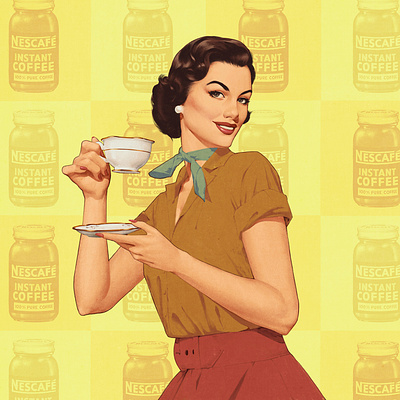 Coffee time 50s ads illustration retro vintage