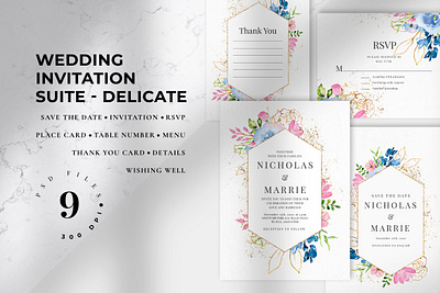 Wedding Invitation Suite - Delicate card design diy elegant feminine greeting greetingcard invitation card invitation design invitation set invitation suite invitations invite minimal modern watercolor wedding wedding card wedding invitation wedding invite