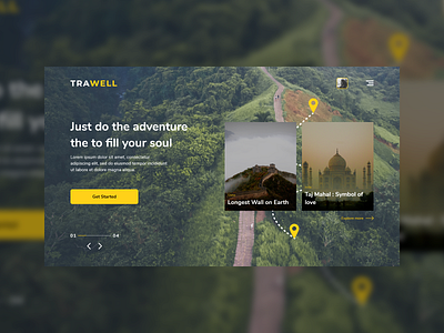 TRAWELL adobe xd app background black dark design landing page pagination tourist transition travell ui uidesign ux wedesign yellow