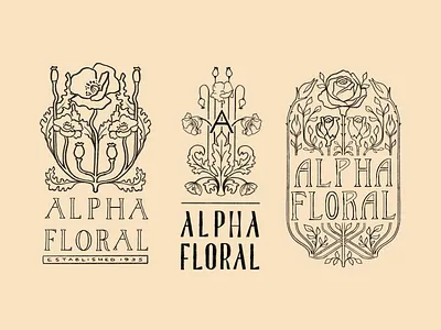 Branding Sketches art nouveau brad identity branding floral hand lettering illustration logo design poppy procreate retro rose