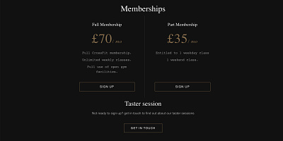 Membership section crossfit dark gym membership pricing sign up web design