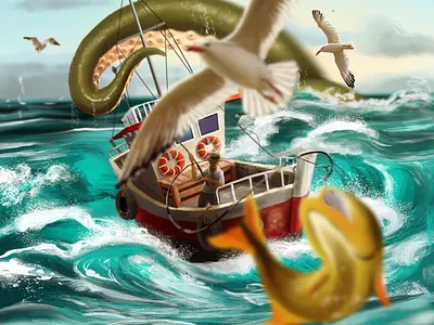 Fishing animation 2d books concept art design design art digital 2d fishing game art game artist illustration new work ocean