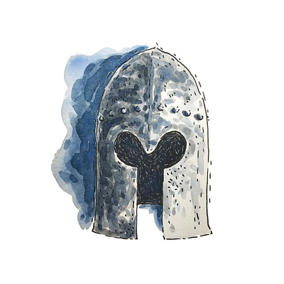 15th-Century Italian Barbute armor blue hand painted illustration italian medieval pen and ink spot illustration steel